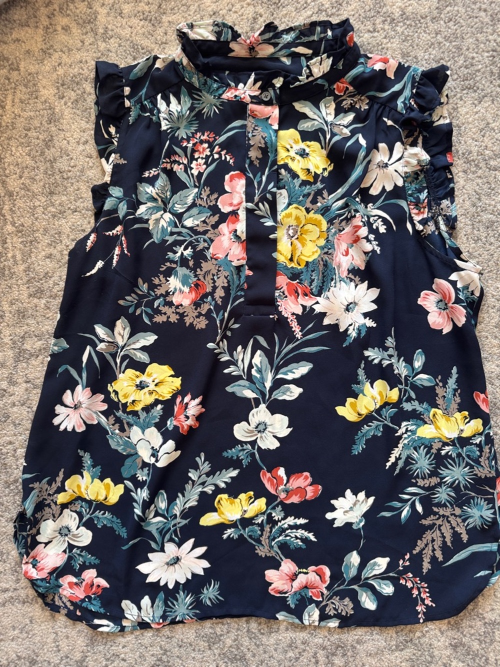 LOFT Navy Floral Sleeveless Shell
